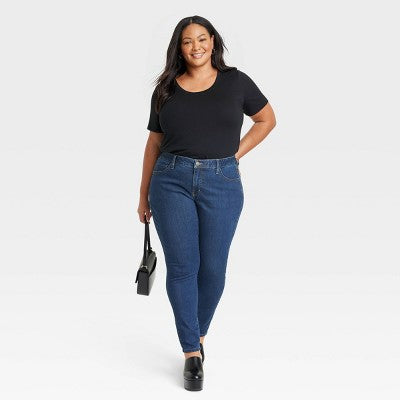 Open Box - Women's Mid-Rise Skinny Jeans - Ava & Viv Medium Wash 22