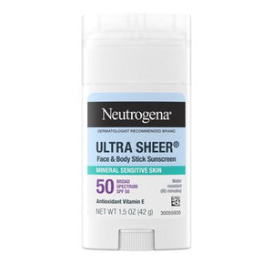 Neutrogena Mineral Ultra Sheer Face and Body Sunscreen Stick SPF 50 1.5oz - Imperfect Container