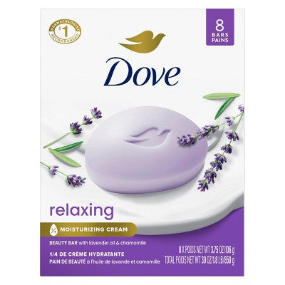 Dove Beauty Relaxing Bar Soaps Lavender Oil & Chamomile 30oz 8-Pack