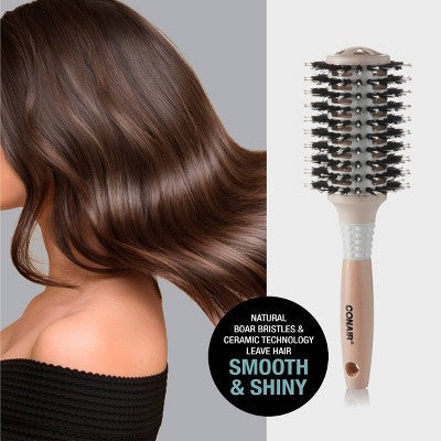 Conair Ceramic Wood Vented Boar Bristle Round Hair Brush Large Barrel
