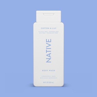 Native Body Wash for Women & Men Cotton & Lily Sulfate Free 18 fl oz