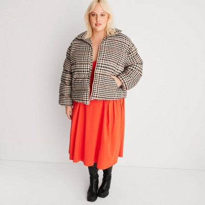 Women's Zip-Up Checkered Puffer Coat - Future Collective with Reese Blutstein
