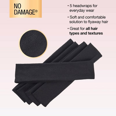 Scunci No Damage Stretch Fabric Headbands Black 5pcs