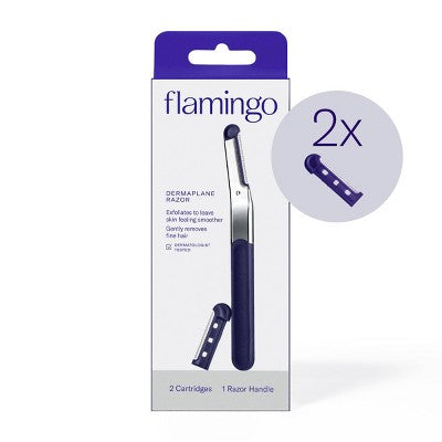 Flamingo-Dermaplane-Razor-1-Handle-2-Refill-Blades-Imperfect-Box-Razors-&-Razor-Blades