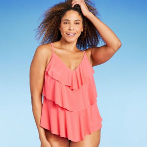 Aqua Green Women's Tankini Top Ruffles Tummy Control Swimwear UPF 50+ Swimsuit
