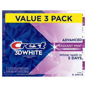 Crest 3D White Advanced Teeth Whitening Toothpaste Radiant Mint 3.3oz 3pk
