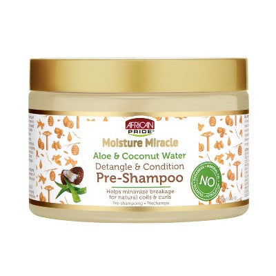 African Pride Moisture Miracle Aloe and Coconut Water Detangle and Condition Pre-Shampoo 12 fl oz