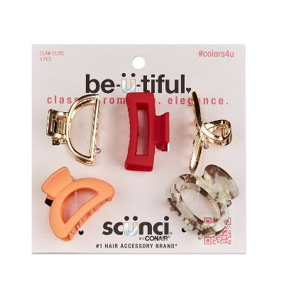 scunci be-ü-tiful Mixed Shapes Open Center Claw Clips Mixed Finish 5pcs