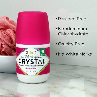 Crystal 3-in-1 Natural Mineral Roll-On Deodorant Unscented 2.25 fl oz