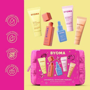 BYOMA Universal Skincare Heroes Gift Set with Makeup Bag 5pc - Imperfect Box