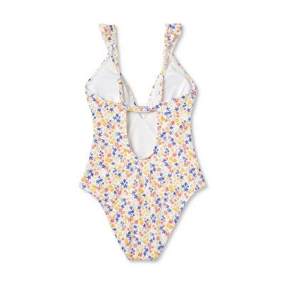 Shade & Shore Women's Ruffle One Piece Swimsuit Plunge Swimwear