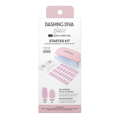 Dashing Diva Glaze Semi-Cured Gel Nail Polish Strips Starter Kit Powder Pink 32ct