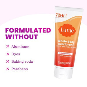 Lume Whole Body Women's Invisible Cream Tube Deodorant Clean Tangerine Scent 2.2oz - Imperfect Container