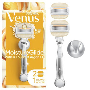Venus Moistureglide Women's Razor Handle 2 Blade Refills + Shower Holder