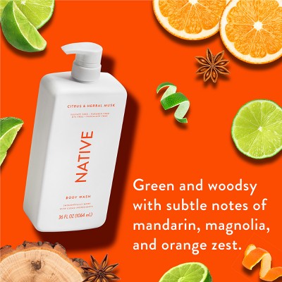 Native Body Wash for Men & Women Citrus & Herbal Musk 36 fl oz