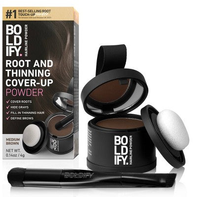 Boldify Root Touch Up Powder with Brush Covers Grays Medium Brown