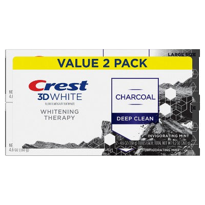 Crest 3D Whitening Therapy Charcoal Toothpaste 4.6oz 2-Pack Imperfect Box