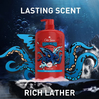 Old Spice Krakengard Body+Face Wash Deep Ocean Scent 33.4 fl
