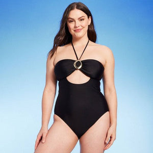 Women's Ring-Front Halter Bandeau One Piece Swimsuit - Shade & Shore