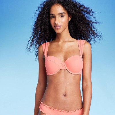 Women's Light Lift Shoulder Cap Straps Bikini Top - Shade & Shore Coral