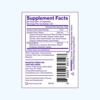 Love Wellness Sparkle Fiber Vegan Dietary Supplements 90ct