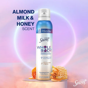 Secret Whole Body Deodorant Spray Almond Honey 3.5oz