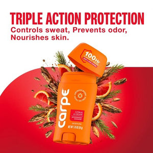 Carpe Men's 100H Sweat & Odor Control Antiperspirant Deodorant Citrus & Cedar 1.76oz - Imperfect Container