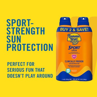 Banana Boat Ultra Sport Clear Spray Broad Spectrum Sunscreen SPF 50 6oz 2-Pack