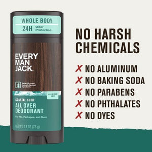 Every Man Jack All Over Solid Deodorant Coastal Surf 2.6oz - New