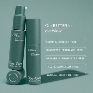 cleo+coco Body and Hair Antiperspirants and Deodorant Powder Basil Mint 0.88oz