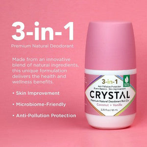 Crystal 3-in-1 Natural Mineral Roll-On Deodorant Coconut + Vanilla 2.25 fl oz