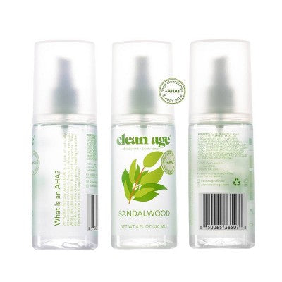 Clean Age Sandalwood AHA Deodorant + Body Spray for Teens 4 fl oz
