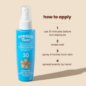 Hawaiian Tropic Weightless Hydration Water Face Mist Sunscreen SPF 30 2.1oz