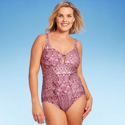 Women's Geo Print Keyhole Medium Coverage One Piece Swimsuit - Kona Sol Multi