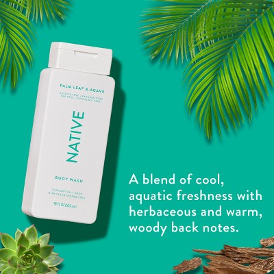 Native Body Wash for Men & Women Sulfate Free Palm Leaf & Agave 18 fl oz