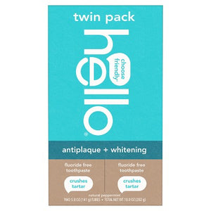 hello Antiplaque and Whitening Fluoride Free Toothpaste Natural Peppermint 5oz/2pk - Imperfect Box