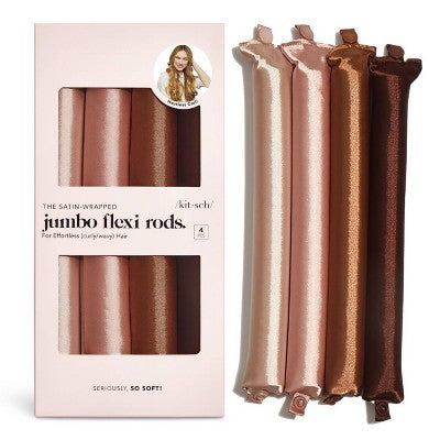 Kitsch Satin Jumbo Flexi Rods Hair Rollers Rosewood 4-Pack