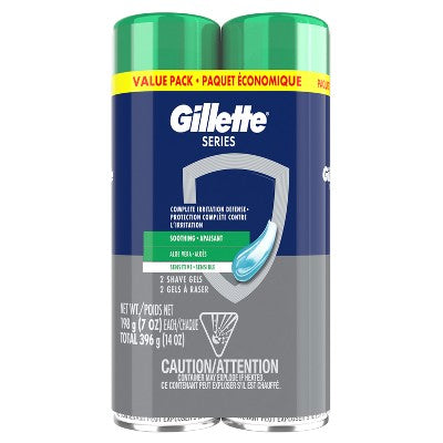 Gillette Series Sensitive Soothing Aloe Vera Men's Shave Gel 7oz 2-Pack