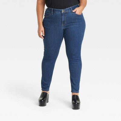 Open Box - Women's Mid-Rise Skinny Jeans - Ava & Viv Medium Wash 22