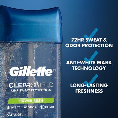 Gillette 72 Hours Sweat Protection Clear Gel Antiperspirant & Deodorant for Men Power Rush 2pk 3.8oz