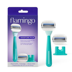 Flamingo-Moisture-Plus-Razor-with-2-Blade-Cartridges-Seafoam-Imperfect-Box-Razors-&-Razor-Blades