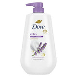 Dove Relax Body Wash Pump Lavender & Chamomile 24hr Lotion-Soft Skin 30.6 fl oz - Imperfect Container