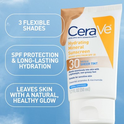 CeraVe Hydrating Mineral Tinted Face Sunscreen Lotion - SPF 30 - Medium - 1.7 fl oz