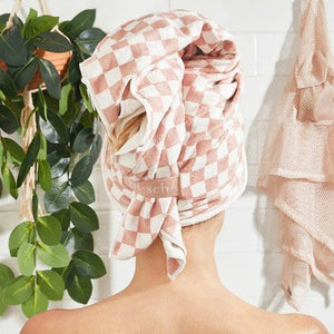 Kitsch Extra Large Quick-Dry Hair Towel Wrap Terracotta Checker