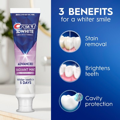 Crest 3D White Advanced Teeth Whitening Toothpaste Radiant Mint 3.3oz 3pk