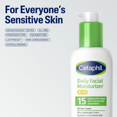 Cetaphil Daily Face Moisturizer Sunscreen Lotion SPF 15 Fragrance Free 4 fl oz