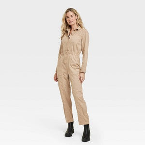 Women's Button-Front Coveralls - Universal Thread Tan