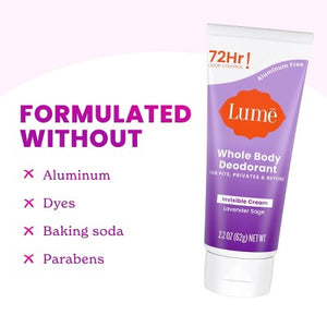 Lume Whole Body Women's Invisible Cream Tube Deodorant Lavender Sage Scent 2.2oz