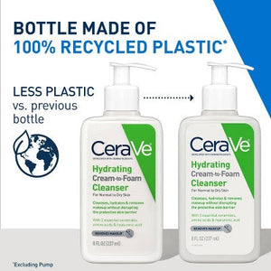 CeraVe Hydrating Cream-to-Foam Face Wash Hyaluronic Acid Normal to Dry Skin 8oz - New
