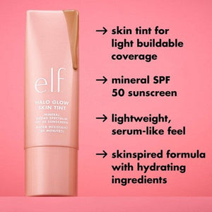 e.l.f. Halo Glow Skin Tint Light Coverage Foundation Mineral SPF 50 9 Medium Cool 1 fl oz - Imperfect Box